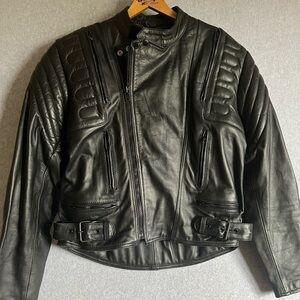 Protech Padded Black Leather Motorcycle Motor-cross Riding Jacket Size 44
